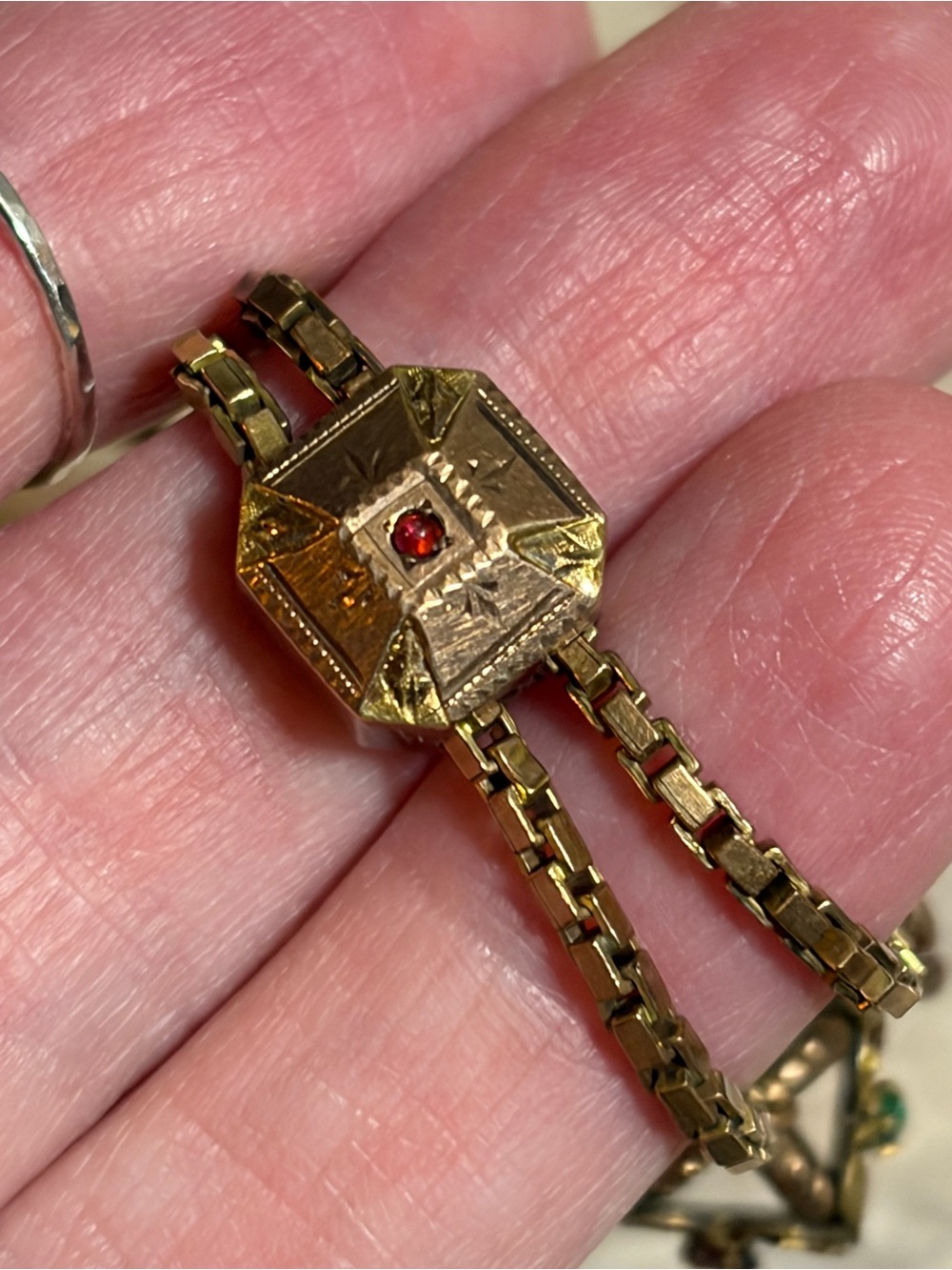 Victorian Gold Fill Or Gold Shell Pocket Watch Fob With Different Color Gems - Picture 9 of 16